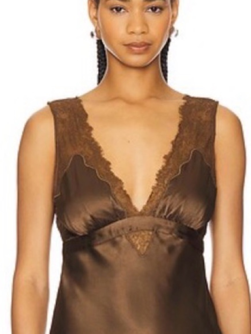 Cami NYC Brown Satin Lace V-Neck Camisole